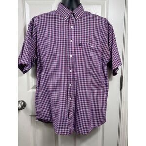 Panhandle Slim Men's L Plaid Button Up Short Sleeve Casual Shirt Red/Blue